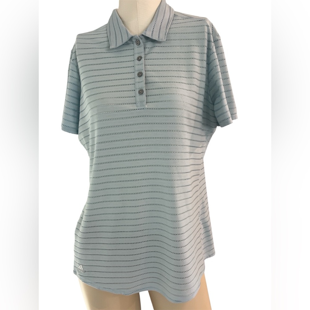 Adidas Women’s Light Blue Climacool Short Sleeve Striped Golf Polo SZ L